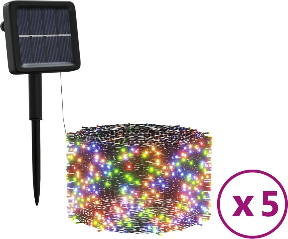 vidaXL 5 db 5x200 LED-es színes bel-/kültéri napelemes fényfüzér
