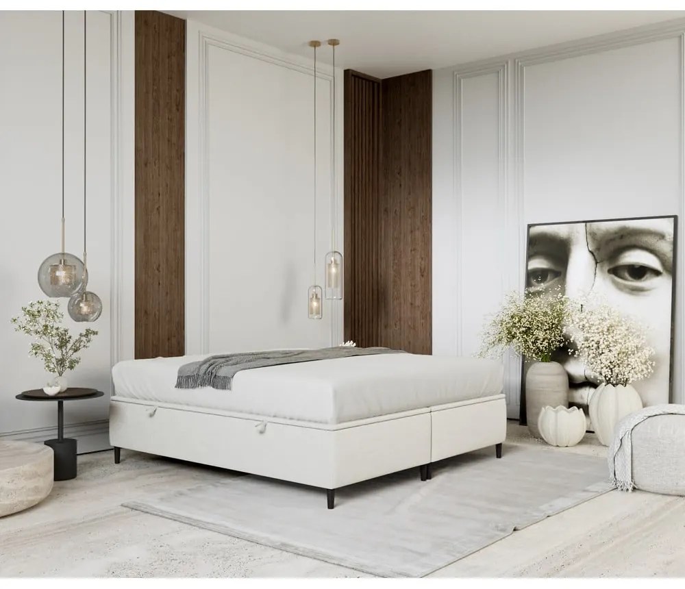 Krémszínű kárpitozott ágyneműtartós franciaágy 160x200 cm Tate – Maison de Rêve