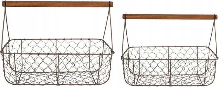 Barna antik drótkosarak fa nyéllel 36x17x12/27 32x15x10