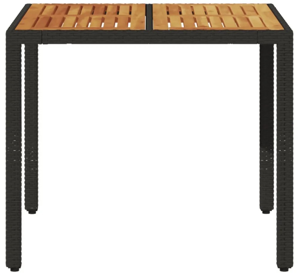 fekete polyrattan kerti asztal akácfa lappal 90 x 90 x 75 cm