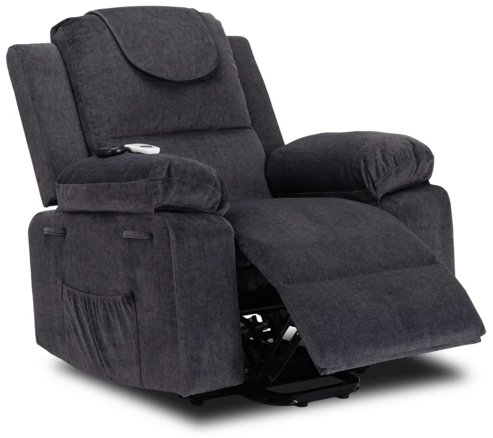 Elektromosan Vezérelhető Masszázsfunkciós Relaxfotel Sötétszürke Színben, Felállást Segítő Funkcióval. FENIX