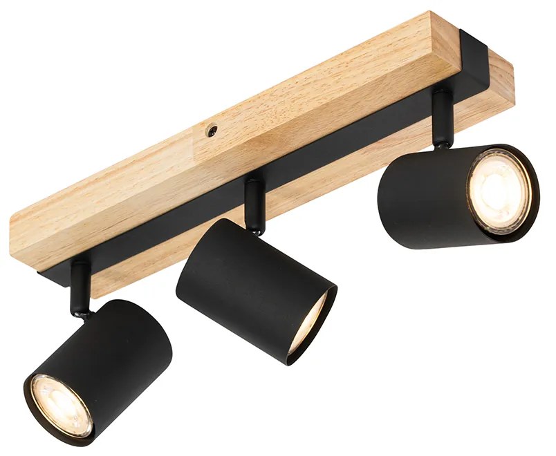 Okos mennyezeti spotlámpa fekete fa 3-lámpás forgatható és dönthető, Wifi GU10 50mm-es - Jeana