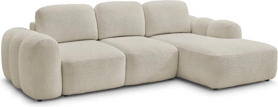 Bézs buklé kinyitható-tárolóhelyes sarokkanapé (jobb oldali-heverő résszel) Montaigne – Bobochic Paris