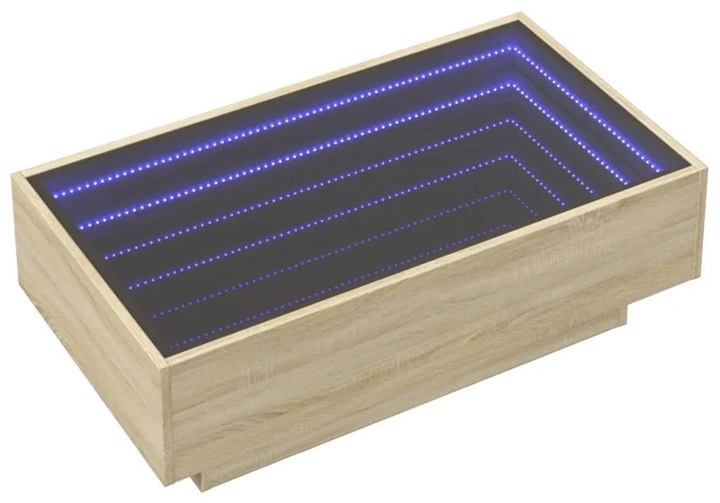 Sonoma tölgy szerelt fa dohányzóasztal LED-del 90 x 50 x 30 cm