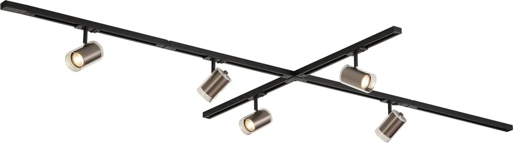 Modern fekete 1-fázisú sínrendszer 5 gunmetal spotlámpával - Iconic Lloyd