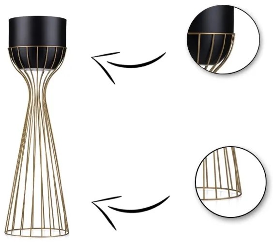Fém virágcserép LOFT 68x20 cm arany/fekete