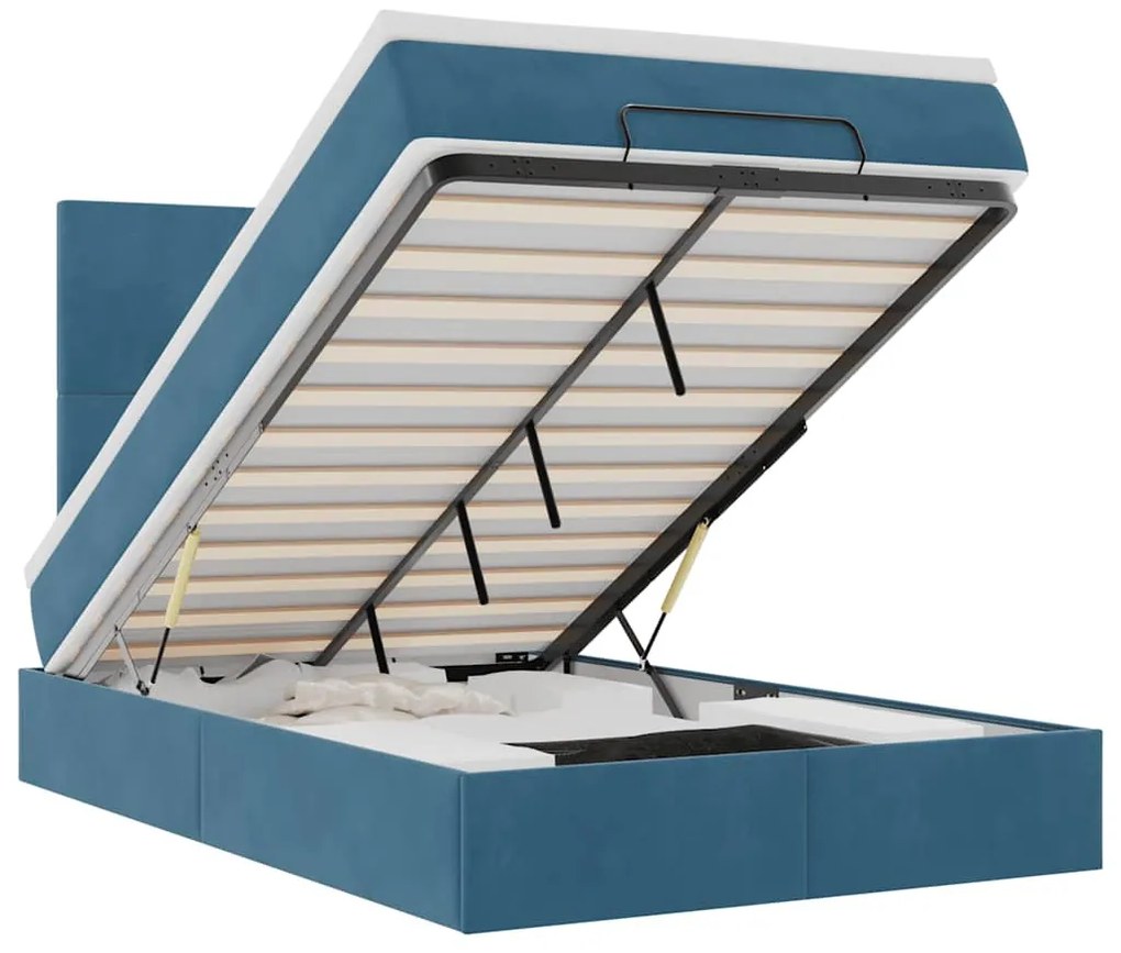 Ottomán ágykeret matracokkal sötétkék 120x190cm bársony