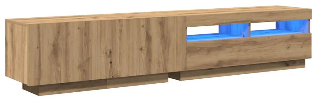 kézműves tölgy szerelt fa TV-szekrény LED-ekkel 200x35x40 cm