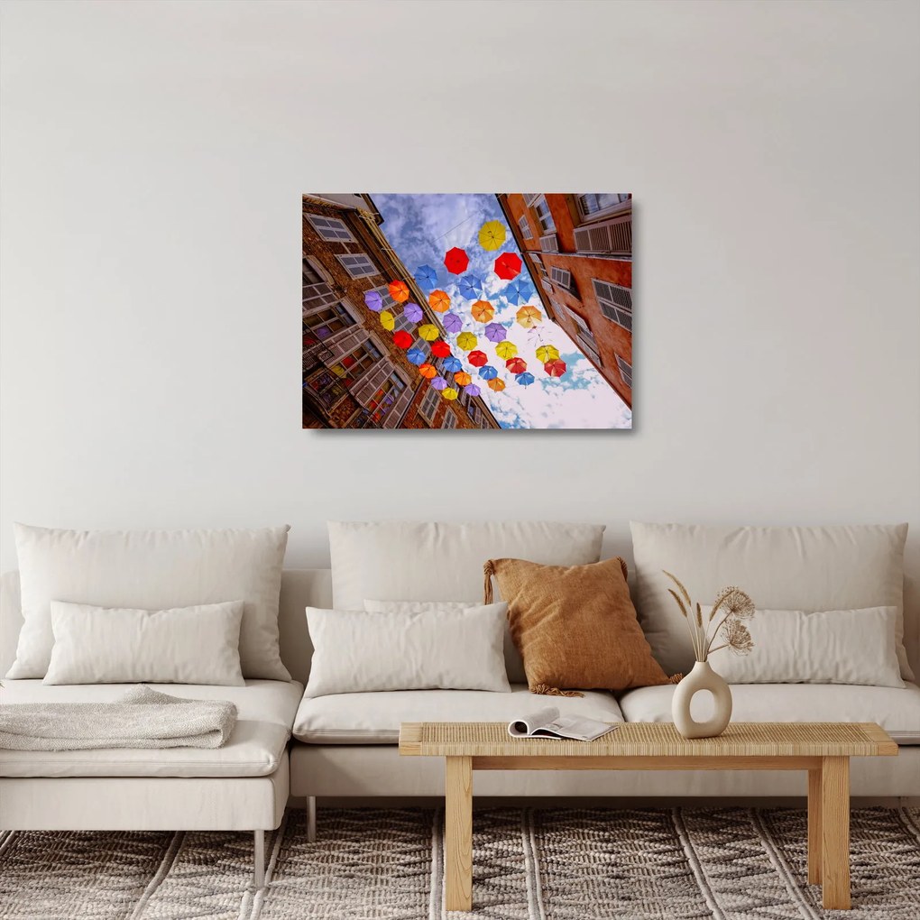 Színes esernyők képe (üvegen) (70x50 cm)