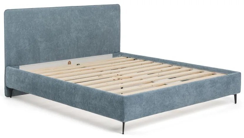 Kék kárpitozott franciaágy ágyráccsal 160x200 cm Noira Slim – Bonami Selection