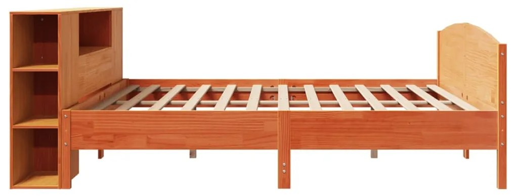barna tömör fenyőfa könyvespolcos ágy matrac nélkül 180 x 200cm
