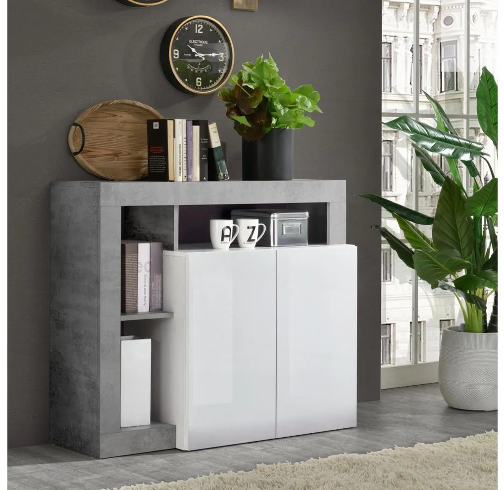 LENOR komód fehér/szürke betonhatású