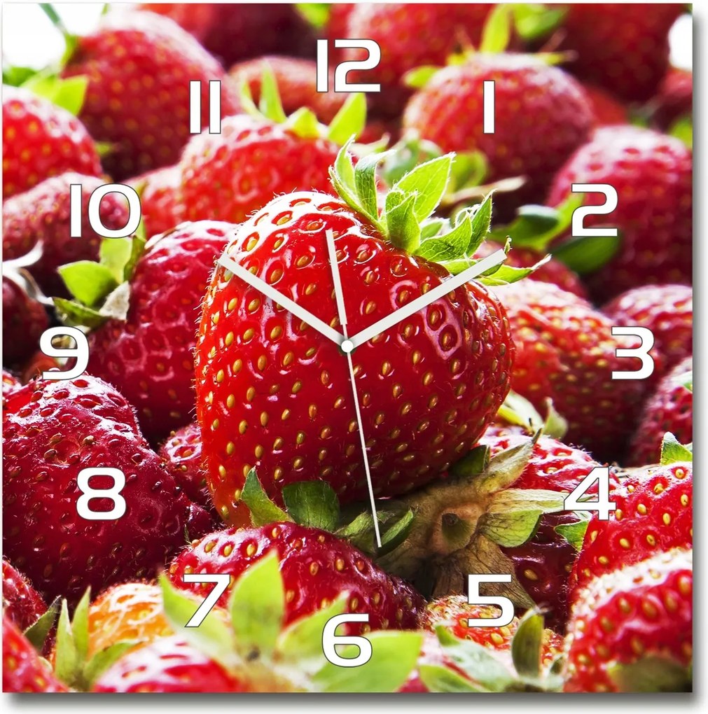 Nagy négyzet alakú üveg falióra Eper 60x60 cm