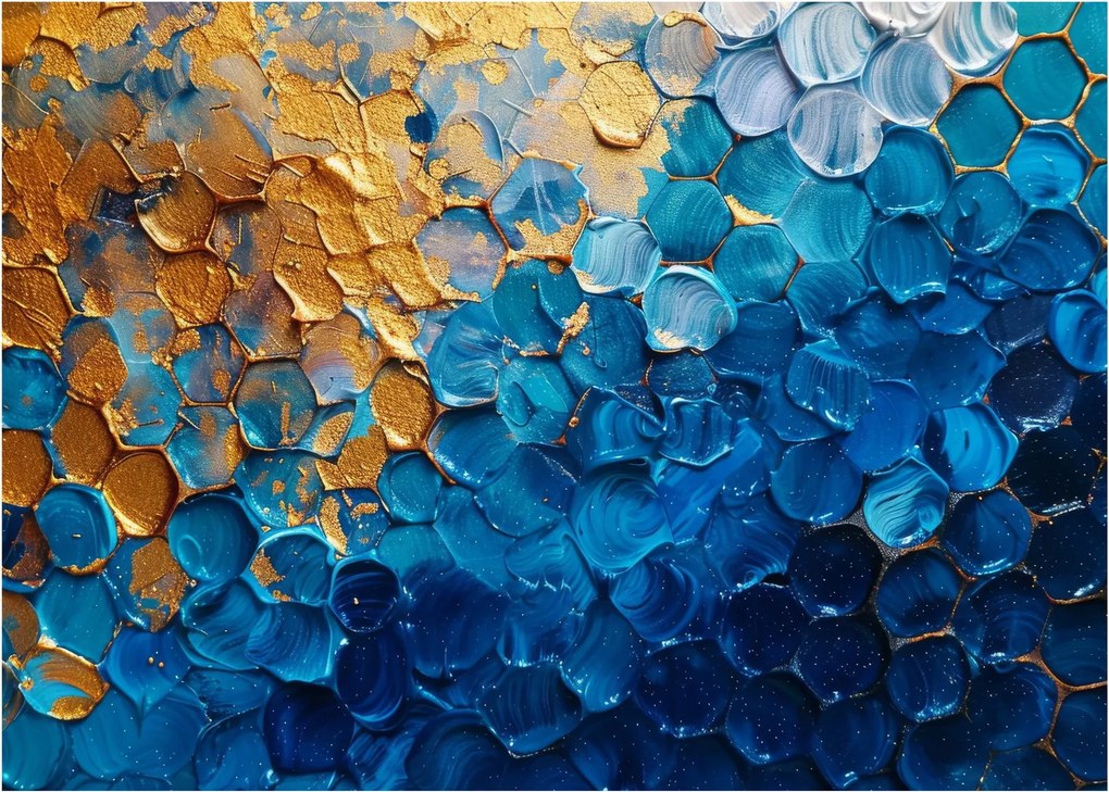 Üveg kép - Kék-arany festmény (70x50 cm)