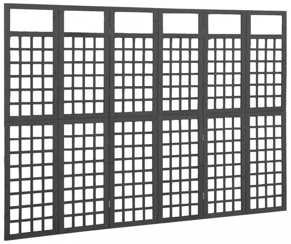 6 paneles fekete fenyőfa térelválasztó/lugasrács 242,5 x 180 cm