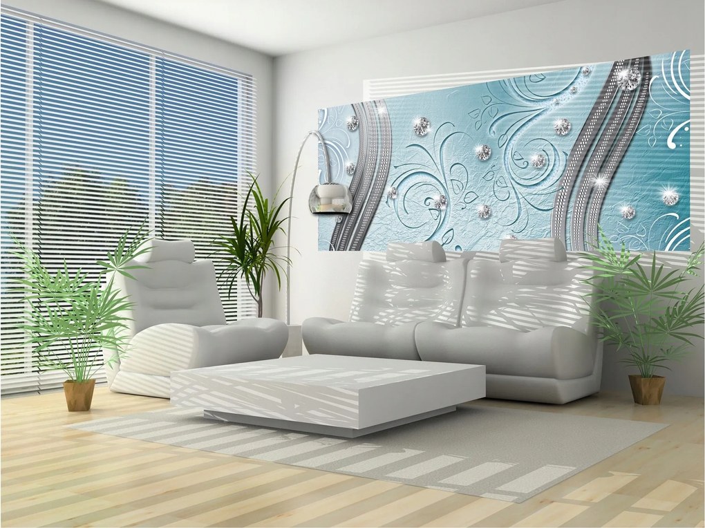 Fotótapéta Ezüst Gyémánt Absztrakt kék Luxus 250x104 +ragasztó