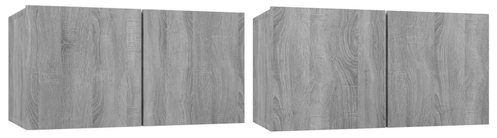 2 db füstös tölgy szerelt fa függő TV-szekrény 60 x 30 x 30 cm