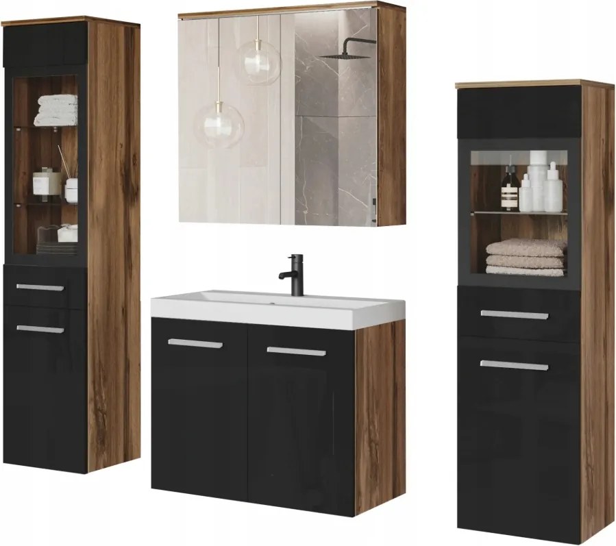 Udine II Akasztós Fürdőszobabútor Szett Mosdóval, Tükörrel, Szekrénnyel