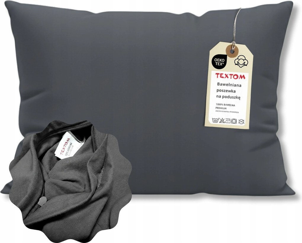 Párnahuzat Pamut 100% Sötétszürke 70x80cm Tömör Rejtett Cipzár