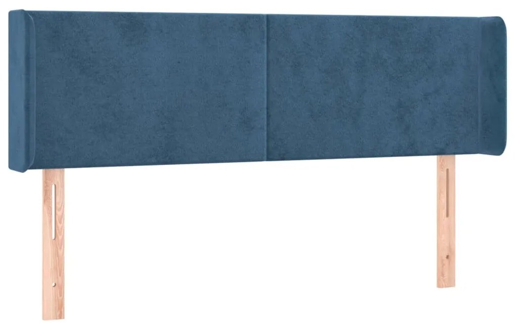 sötétkék bársony LED-es fejtámla 147 x 16 x 78/88 cm