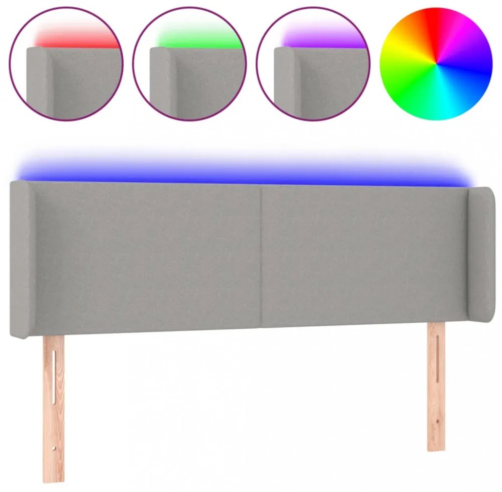 világosszürke szövet LED-es fejtámla 147 x 16 x 78/88 cm