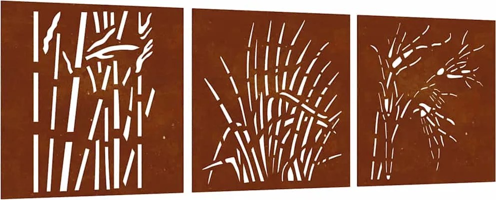 vidaXL 3 db fűmintás corten acél kerti faldísz 55 x 55 cm