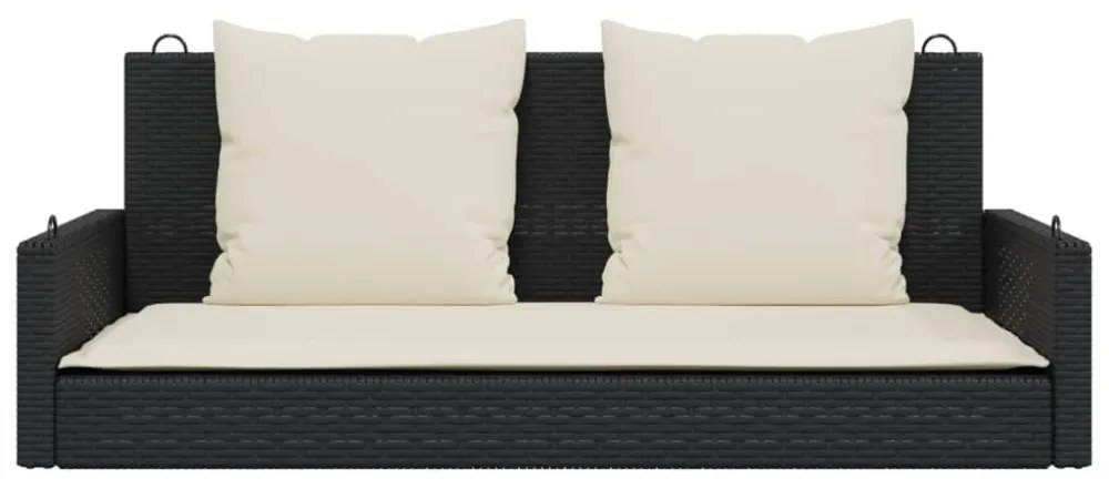 fekete polyrattan hintapad párnával 119 x 56 x 48 cm
