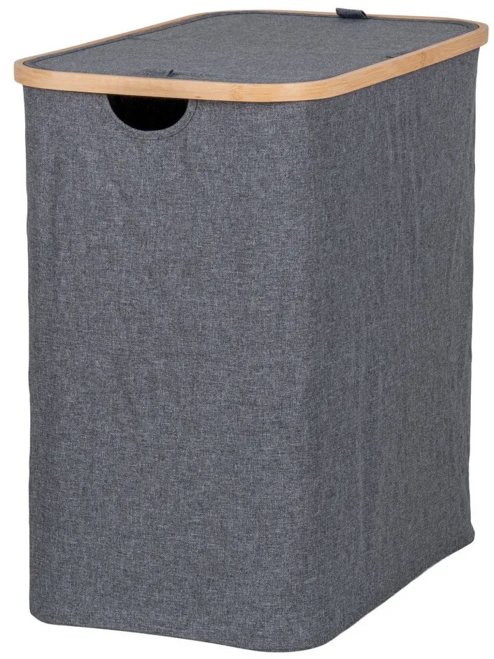 Noto szennyeskosár, bambusz, textil, sötétszürke, 54x33x54 cm