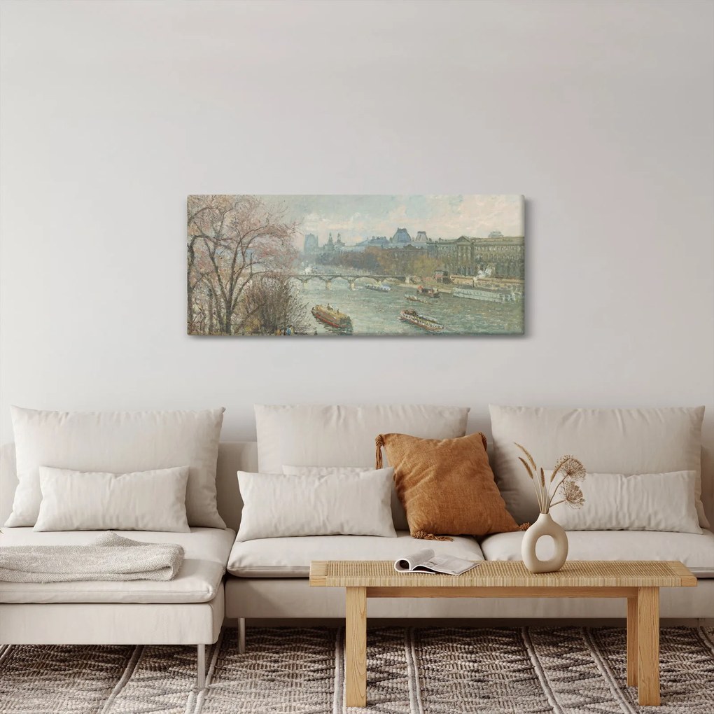 Kép - Camille Pissarro, The Louvre, Afternoon, Rainy Weather, reprodukciók (120x50 cm)
