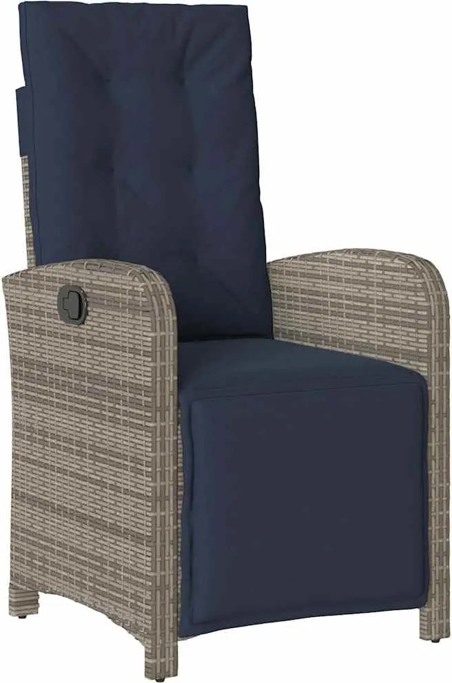 vidaXL szürke polyrattan dönthető kerti szék lábtartóval
