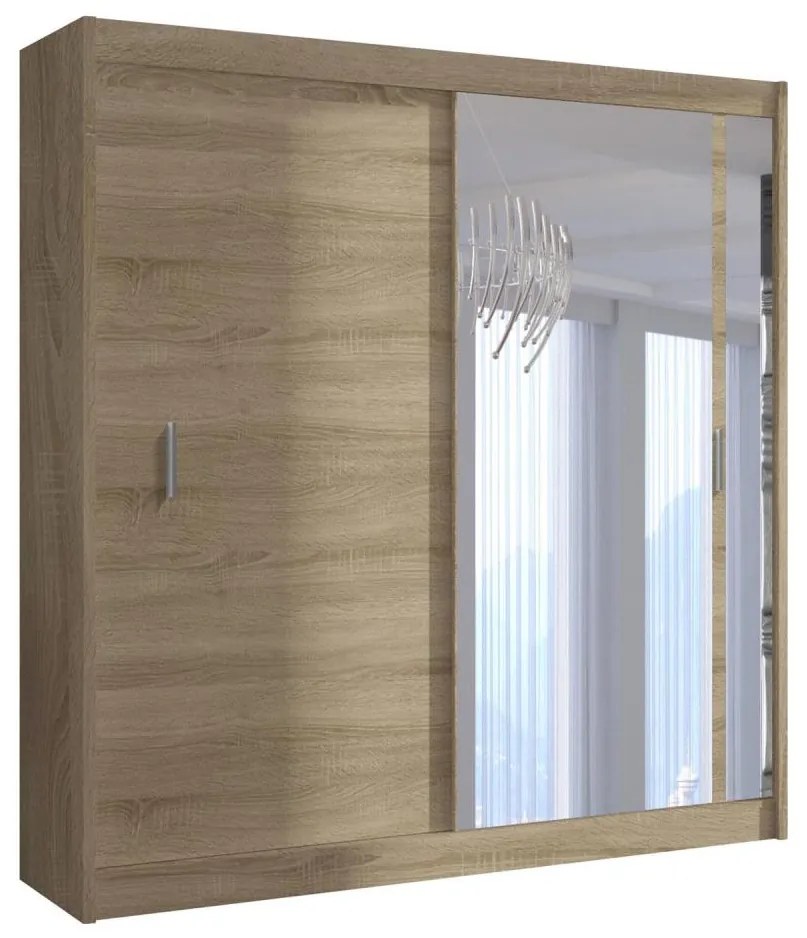 SABRINA gardróbszekrény tükörrel, 180x215 cm, sonoma tölgy