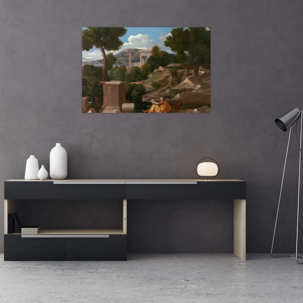 Kép - Nicolas Poussin, Landscape with Saint John on Patmos, reprodukciók (90x60 cm)