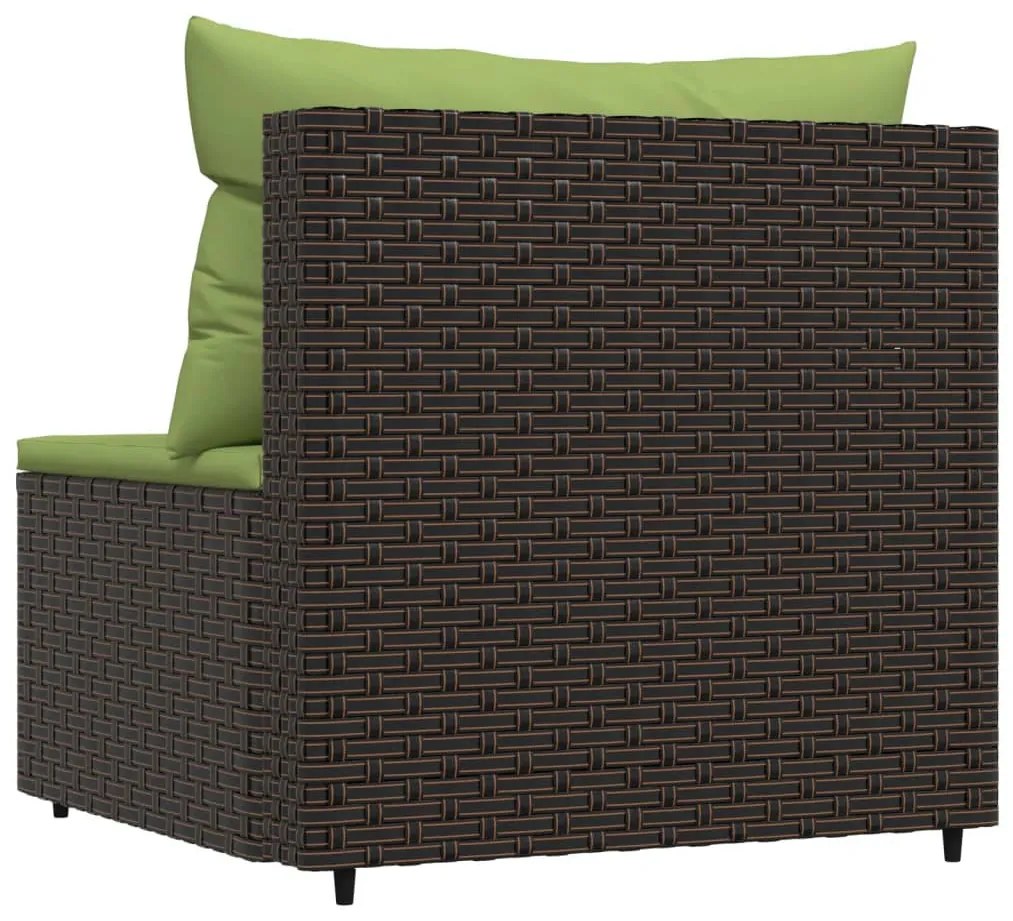 Barna polyrattan kerti középső kanapé párnákkal