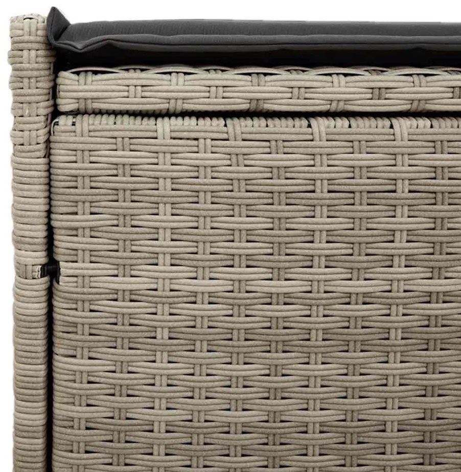 világosszürke polyrattan kültéri tárolópad párnával 100 cm