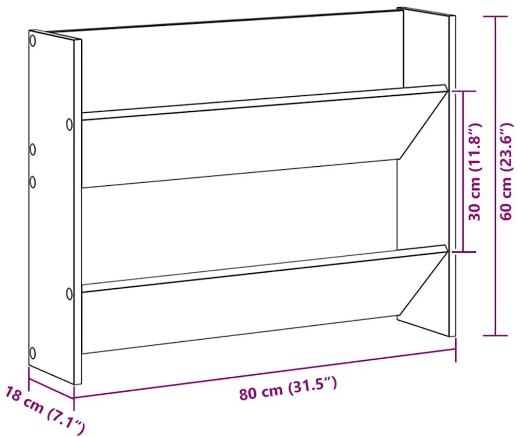 kézműves tölgy színű szerelt fa fali cipőszekrény 80x18x60 cm