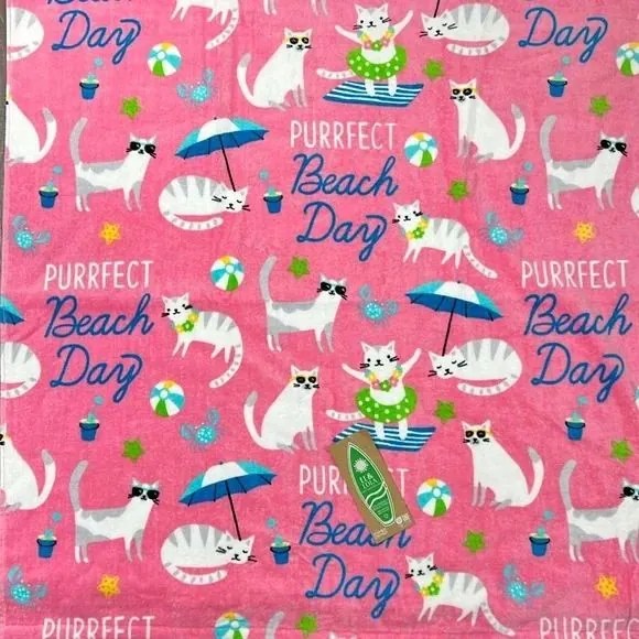 Hatalmas Rózsaszín Törölköző Macskák Purrfect Beach Day Vicces Strand Törölköző