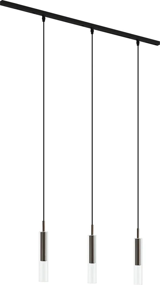 Modern fekete sínrendszer 3 sötét bronz függőlámpával, 1 fázisú - Slimline Loyce