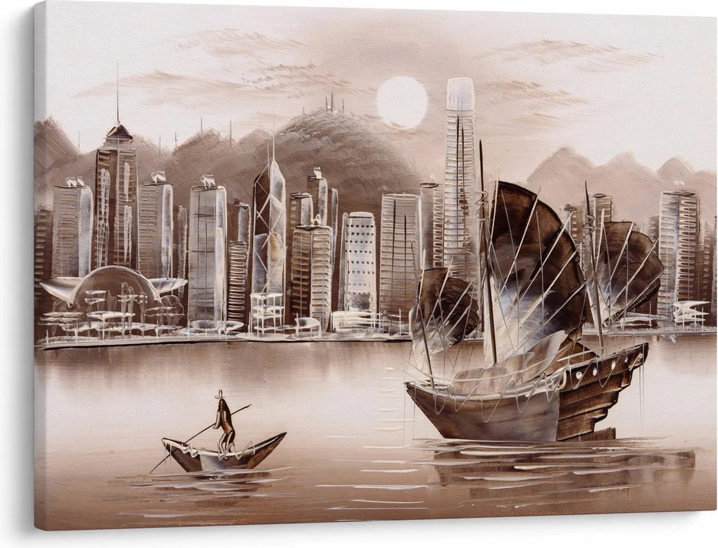 Kép - Victoria Harbour, Hong Kong, szépia hatás (70x50 cm)