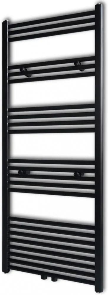 Fekete fürdőszobai törölközőszárító radiátor központi fűtéssel egyenes 600 x 1424 mm