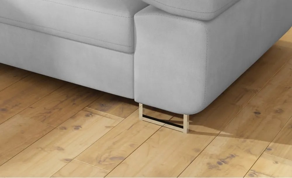 Világosszürke bársony kinyitható-tárolóhelyes sarokkanapé (bal oldali-L alakú) Anton – ELTAP