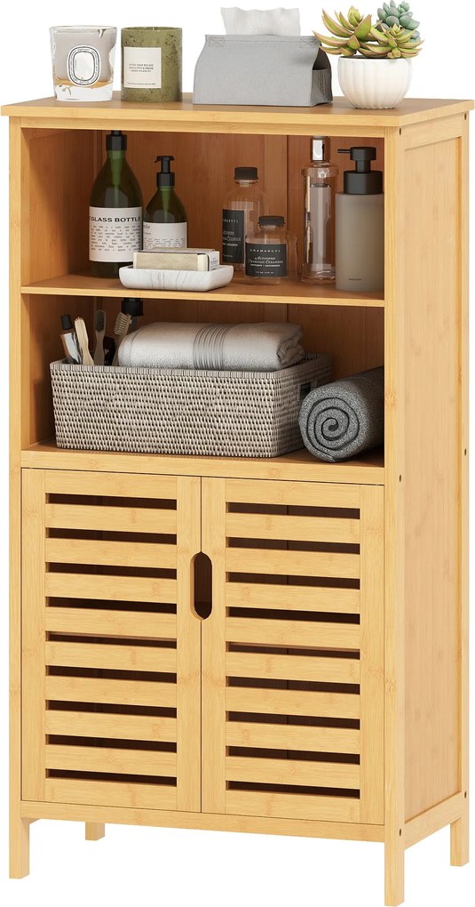 kleankin Fürdőszobaszekrény, Bambusz Alatti Szekrény, Fürdőszobaszekrény Lámás Ajtókkal, Oldalszekrény, Többcélú Szekrény Antikibiztosítóval, Vidéki S