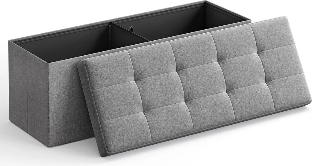 Puff 110x38x38 cm, tároló ottomán pad, 120 l, sötétszürke