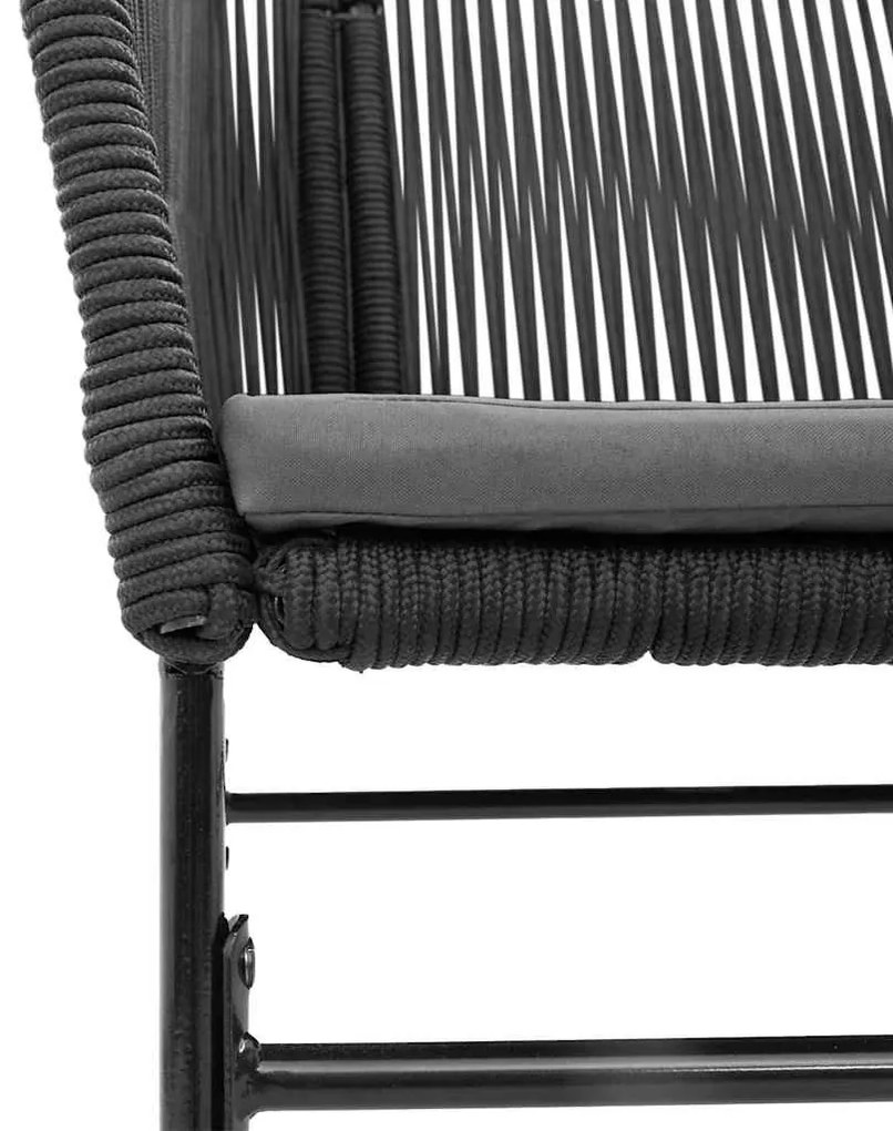 3 részes fekete polyrattan üveg kerti étkezőgarnitúra párnákkal
