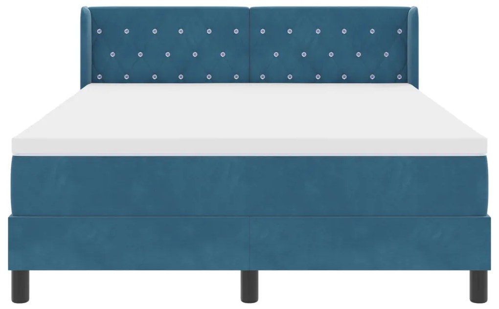 Boxspring Ágy Matrac Sötétkék 160x200 cm Bársony