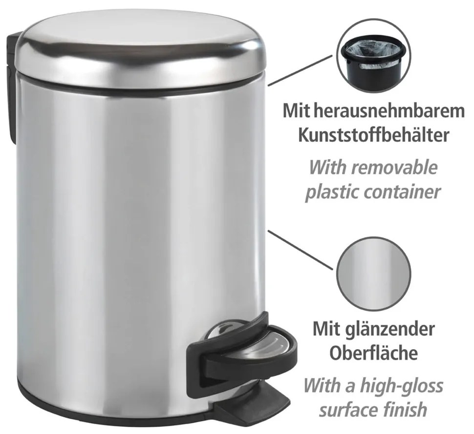 Leman Shiny ezüstszínű pedálos szemetes, 3 l - Wenko