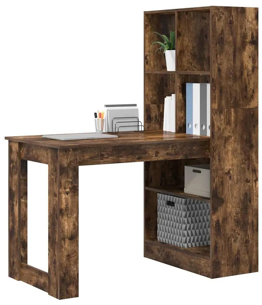 Asztal polcokkal Füstölt tölgy 122 x 67 x 145 cm Faanyag