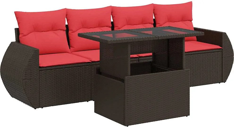 vidaXL 5 részes barna polyrattan akácfa kerti ülőgarnitúra párnával
