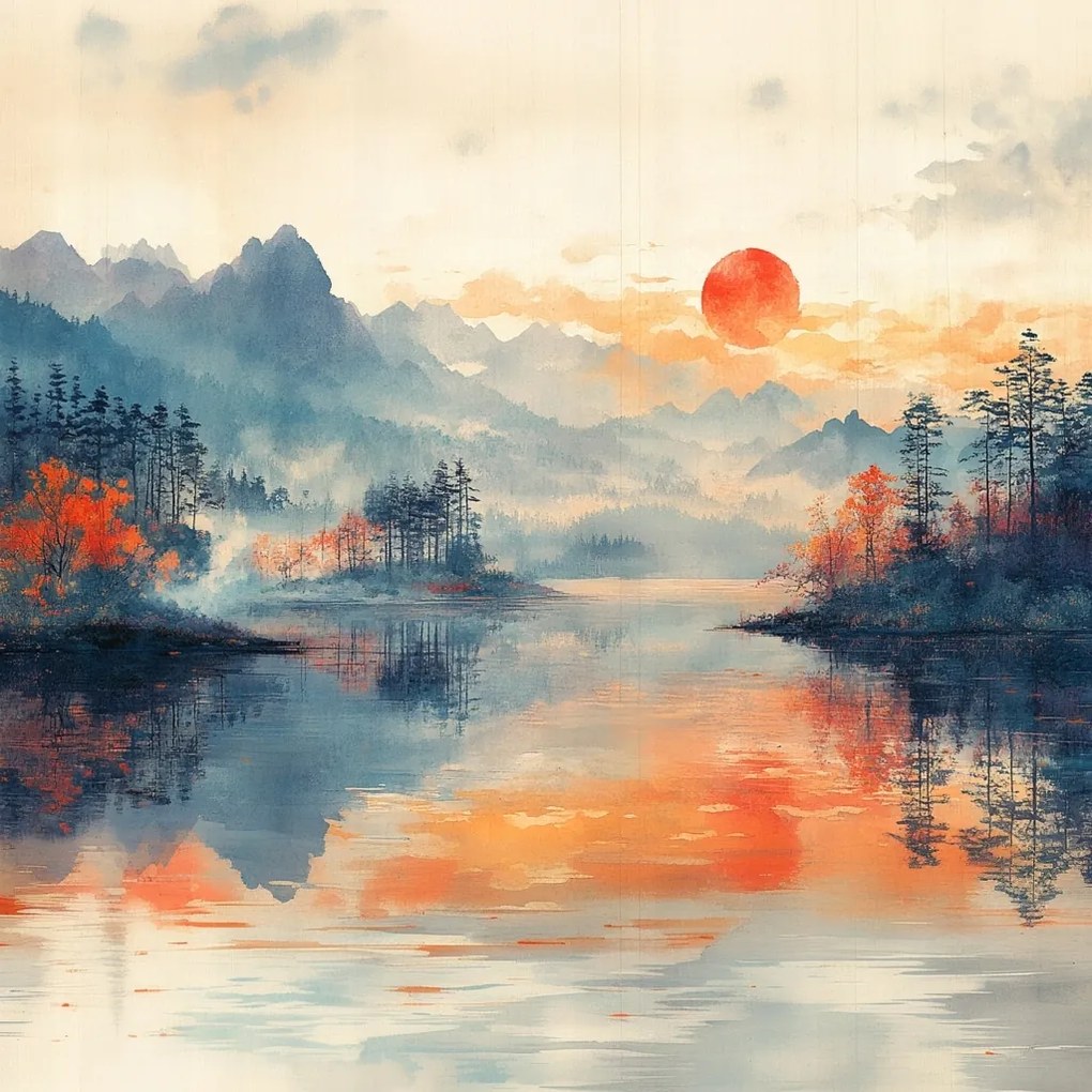 Vászonkép Canvas Tájkép Tó Hegyek Víz Nyugat Nap Kilátás 80x80