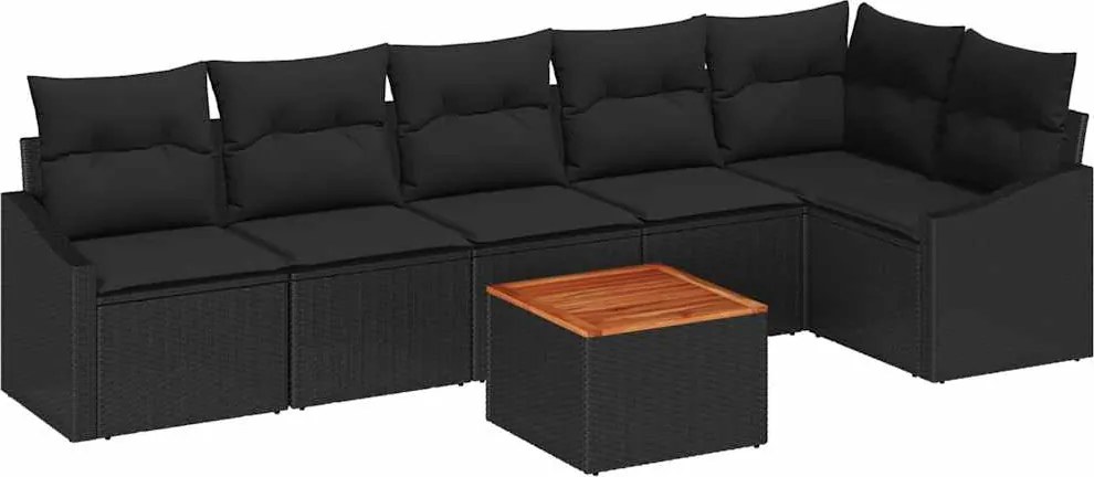 vidaXL Kerti Kanapé Szett párnával 7 pcs Fekete polirattan