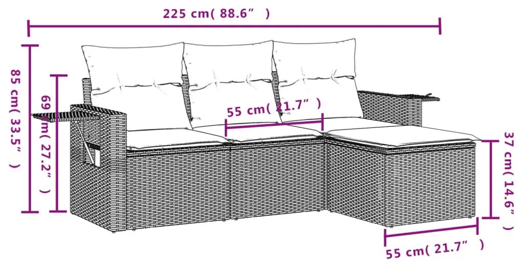 4 részes fekete polyrattan kerti ülőgarnitúra párnákkal